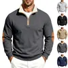 Suéter de punto pullover transfronterizo con cuello de piel sintética engrosada, cremallera, cuello alto, patchwork de cuero e interior forrado de polar, en estilo casual europeo y americano, para hombre