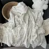 Nuevo cárdigan de otoño con cuello de muñeca de encaje, estampado de estrellas y fresas, manga larga, pantalón largo, estilo dulce de princesa, ropa para el hogar