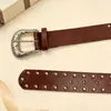 Cinturón Vintage de Cuero Genuino con Tachuelas para Mujer, Cinturón Decorativo Versátil de Piel de Vaca, Moderno Cinturón para Jeans con Hebilla de Pin, Estilo de Moda