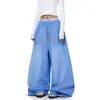 Diseño de Carta de Comercio Transfronterizo Pantalones Anchos Sueltos Lavados Estilo Americano con Pedrería para Mujer, Pantalones Rectos para Danza Jazz, Pantalones de Chándal para Hombre