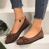 Adornadas con un pequeño lazo, parte superior de punto calado, zapatillas sin cordones para mujer, disponibles en varios colores lisos, estilo europeo y americano, tallas grandes, punta fina