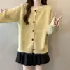 Casaco Cardigan de Tricô Cinza com Botão de Coração Vermelho para Mulheres Outono Novo Tamanho Grande mm Gordas Chic Coreano Top