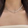 Nuevo diseño nicho tablero de ajedrez Oso plaid corazón collar doble capa moda costura diamante lazo cadena clavícula