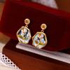 Pendientes de Aguja de Plata Nuevos Chinos Color Esmaltado Trébol de Cuatro Hojas Flor de Perla Pendientes Vintage Joyería para la Oreja Nicho Alta Gama Mujer