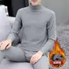 Traje de ropa interior térmica de terciopelo de doble cara para hombre, suéter de invierno engrosado con forro polar, cuello alto, ropa de otoño para hombre, pantalones largos