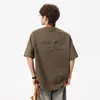 Camiseta Retro de Algodón Puro con Estampado de Letras Estilo Americano para Hombre, Verano Holgada Talla Grande Manga Larga de Cinco Cuartos Casual Roja