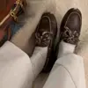 ¡En stock, se envía al instante! Mocasines Cálidos Forrados de Polar con Estilo Británico Retro y Color Lavado Desgastado, Zapatos Planos de Cordones Redondos de Cuero