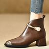 Botas de Cano Curto Quadradas com Salto Grosso Estilo Chinês, Botas de Inverno Super Estilosas e Versáteis de Salto Alto com Biqueira de Ferro e Zíper Lateral, Tamanho Grande