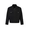 Chaqueta de Lona con Cuentas Eme Estilo Retro Americano Color Puro Corte Ajustado Cremallera en el Hombro Derecho Solapa Otoño e Invierno para Hombre y Mujer