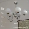 Luminária Pendente Moderna de Luxo Leve com Braço Curvo Cromado e Globo de Vidro Luminária Pendente Criativa Nórdica em Formato de Feijão para Sala de Estar, Quarto, Sala de Jantar