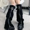 Calentadores de Pierna Negros de Mezclilla con Cremallera Estilo Y2K para Mujer, Diseño de Tubo Alto Moldeadores de Pierna, Calcetines Holgados Estilo Punk