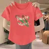Camiseta de Algodão Imitado com Ombro Normal Feminina Verão Manga Curta Estampada Slim Fit Camada Interna Estilo Europeu Top Camada Base Novo 2024 Item Quente