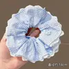 Goma de pelo de satén azul con lunares florales para mujer, Sujetador de moño de alta gama, Accesorio para coleta baja