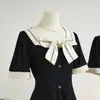 Tiro Real Artesanía Original en Tela - Fresca Mezcla de Algodón y Seda + Jacquard de Rayón Vestido de Manga Corta Estilo Francés con Lazo Puro Deseo