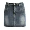 YUCHUAN# Verão Novo Retrô Garota Picante Saia Jeans Lavada Feminina Slim Fit Design Pregueado Curta que Molda o Quadril