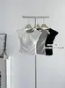 Camiseta de Manga Corta con Cuello Redondo Gris Jaspeado para Mujer Verano Nuevas Explosiones Diseño de Camiseta Básica Sensación Cruzada Ajuste Ceñido Top Adelgazante