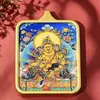 Thangka Tibetano Semi-Pintado à Mão Zaki Lhamo Raposa de Nove Caudas Cinco Senhores Pingente de Buda Pintado a Ouro em Aço Titânio com Pedra Natural de Cinábrio