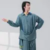 Diseñado con un sentido de estilo chino, Ropa de práctica de danza moderna, Camisa unisex holgada de manga larga con paneles fluidos, Atuendo de actuación de danza china