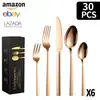 Novo Cabo Quadrado Amazon Transfronteiriço 20/30/40/60 Peças Talheres Ocidentais de Aço Inoxidável Faca de Bife, Garfo e Colher Conjunto