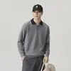 Suéter tipo polo con bloques de color estilo Old Money para hombre, Otoño Invierno, Tejido Jacquard con Textura de Ola, Top Holgado de Manga Larga para el Trabajo