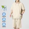 2025 Novo Terno Esportivo de Verão Masculino Juvenil Fino com Capuz Casual Moda Duas Peças Terno Masculino