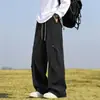Pantalones de seda helada de marca de moda de alta calle americana para hombres y mujeres, otoño finos frescos elásticos fluidos holgados rectos casuales