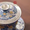 Tazón Cubierto de Tres Piezas Dorado sobre Cerámica Tesoro Nacional, No Requiere Filtrado, Tazón para Té No Caliente, Caja de Regalo Individual de Alta Gama, Adecuado como Regalo para Líderes