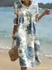 Vestido Casual de Praia com Manga Curta e Gola Redonda Patchwork Moda Cruzada 2026 para Mulheres, Vestido de Verão