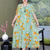 Vestido de Verão de Algodão Seda Estampado para Mulheres de Meia-Idade e Idosas Plus Size Plus Size Camisola de Uso Doméstico de Manga Curta Pode Ser Usado Fora