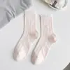 Meias Femininas 100% Algodão, Estilo Fino Primavera e Verão, Comprimento Médio da Panturrilha, Estampa Floral Delicada, Estilo Ins, Anti-Pilling, Meias Soltas Sem Costura, Atacado