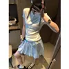 Mocci Melodía del Latido del Corazón Estilo Coreano Corbata de Moño con Cordones Elástica Cintura Alta Mini Falda de Burbuja con Volantes Línea A MQ1274