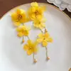 Brincos de Chiffon com Flor, Franja, Contas de Vidro e Agulha de Aço - Brincos Frescos, Doces e de Nicho de Alta Qualidade para Mulheres