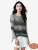 Suéter de punto hueco con degradado teñido anudado Design Sense para mujer, blusa de manga larga de otoño e invierno, estilo coreano, top holgado de estilo perezoso.