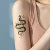 Serpiente negra y dorada con relieve dorado, floral, luna, pegatinas de tatuaje coloridas, diseños grandes de estrellas y lunas para brazos y hombros, geniales y únicos, impermeables y duraderos