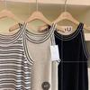 Vestido de verão novo estilo de malha de seda gelo com decote listrado vestido de verão feminino coreano