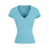 Top de punto para mujer, ajuste ceñido, tejido de ochos, cuello en V, manga corta, prenda de verano, entallado a la cintura, adelgazante, versátil