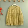 Camisa Casual Feminina de Algodão com Manga Três Quartos para Primavera, Jovem, Artística, Versátil, Blusa Estilo Coreano para Usar por Cima