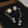 Brincos de Argola de Prata S925 com Pingente de Pérola e Franja de Camélia Branca Design de Nicho Feminino Brincos Elegantes de Luxo Leve