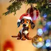 Perro Sonriente de Navidad Transfronterizo Árbol de Navidad Colgante Lindo Sombrero de Navidad Perro Decoraciones Acrílicas Colgante