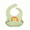 Babador de silicone de grau alimentício para bebê, design 3D, à prova de vazamentos, com estampa de leão de desenho animado, ajustável, adequado para alimentação e hora da refeição