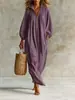 Vestido largo de punto cruzado europeo y americano para TikTok Amazon otoño/invierno, con media cremallera, cuello alto, corte holgado, mangas abullonadas, estilo vacacional