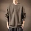 Moletom de Alta Qualidade Italiano com Gola Henry para Homens, Estilo Primavera e Outono, Marca Americana Tendência, Camada Base Resistente para Homem