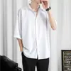 Camisa Negra de Manga Corta para Hombre en Verano, Holgada, de Gama Alta, Sin Planchar, Delgada, Camisa Blanca de Manga Media para Hombre, Moderna