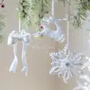 Decoraciones Navideñas Nuevas Transfronterizas Copo de Nieve Blanco Flockado Estrella de Cinco Puntas Tridimensional Colgante para Árbol Decoración Navideña