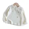 Camiseta de Niña para Primavera y Otoño, Ropa Elegante para Bebés, Camiseta Base Dulce Única y de Moda para Niños con Cuello de Encaje y Bordado de Flores de Dibujos Animados