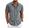 Camisa Masculina de Verão Plus Size Europeia e Americana, Jovem, para Casa, Cor Sólida, Gola Lapela, Manga Curta, Casual de Praia