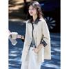 Cardigan Casual Simples de Outono Afinando Solto com Lapela de Botão Único Comprimento Médio Jaqueta Trench Coat para Trabalho para Mulheres