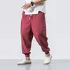 Comércio Exterior Estilo Chinês Estilo Japonês Calças Casuais de Linho Masculinas Largas de Perna Larga Afuniladas Tamanho Grande Calças Harem de Lanterna de Algodão e Linho