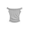 Camiseta de Estilo Francés Estilo Tierno con Hombros Descubiertos Manga Corta Cuello con Puño Nicho Chicas Hot Plisado Ajustado Súper Top Corto