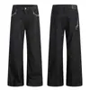 Calça Jeans Wide-Leg Bordada com Padrão de Rattan Vintage para Homens, Nova Calça Casual Reta Solta de Rua Hip-Hop para Mulheres